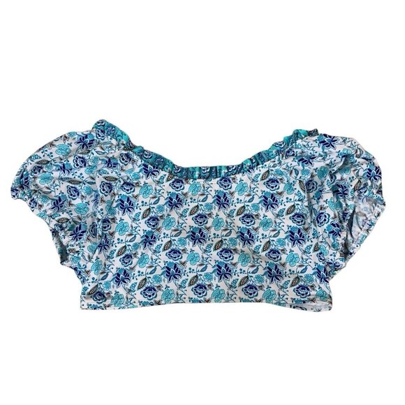 Janie And Jack Blue Floral Puff Sleeve Swim Crop Top UPF 50 Girl’s 18 - Picture 2 of 4